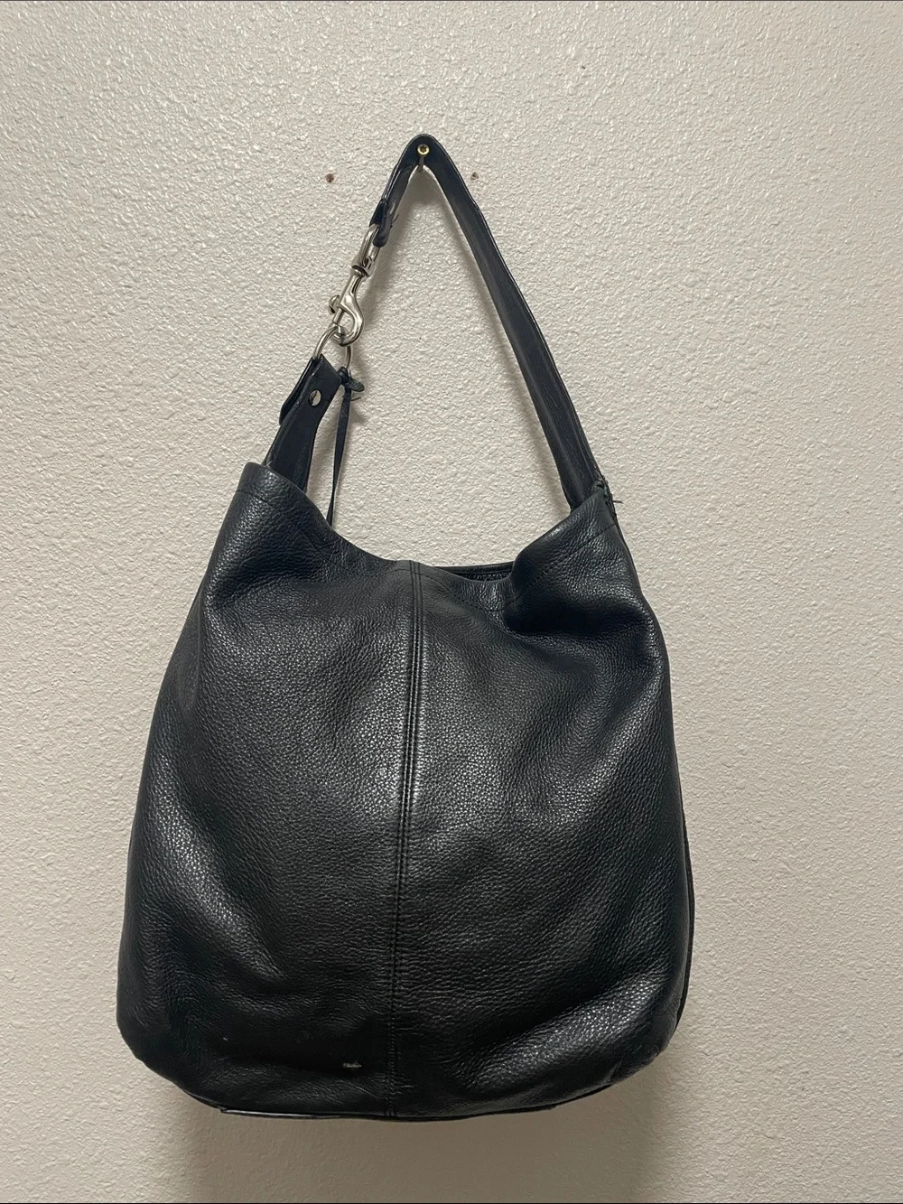 COACH Black Tumbled Leather Single Leather Wide Handle Shoulder Bag Teal Lining